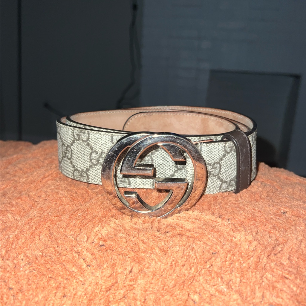 Gucci Beige And Brown Gg Logo Belt